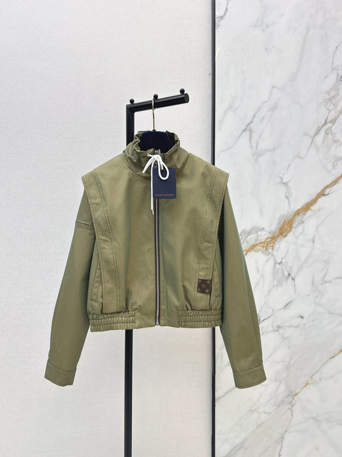 Louis Vuitton Stylish Short Padded Shoulder Collar Jacket in Deconstructed Style