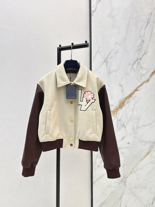 Louis Vuitton Fashionable Patchwork Baseball Woolen Coat with LV Embroidery