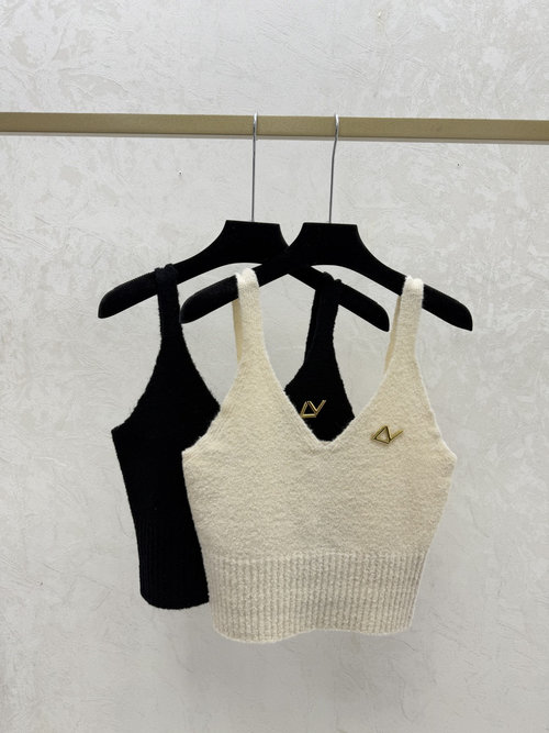 Louis Vuitton Comfortable Versatile Everyday Casual Soft Solid V-neck Knit Camisole Beige & Black