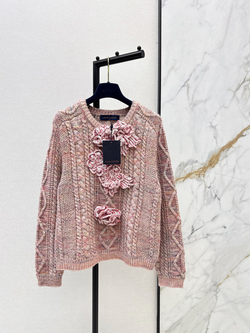 Louis Vuitton Limited Cinnamon Pink Sweater with 3D Flowers