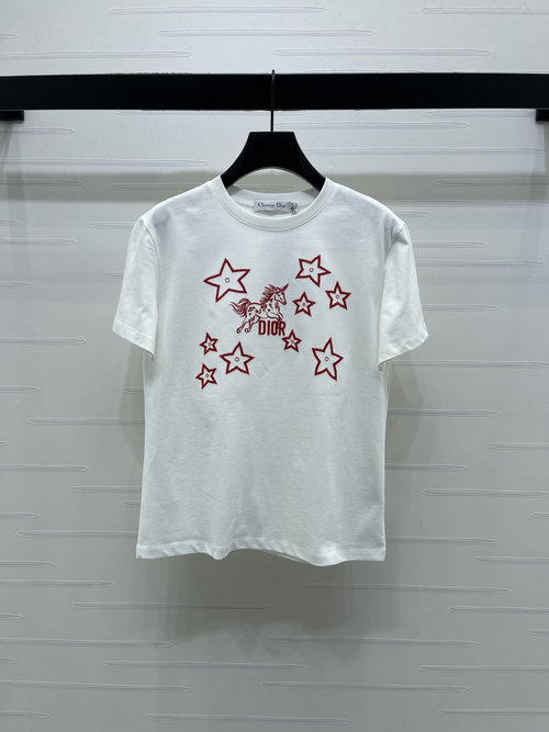 Dior Premium Quality Embroidered Horse Logo Short Sleeve Tee