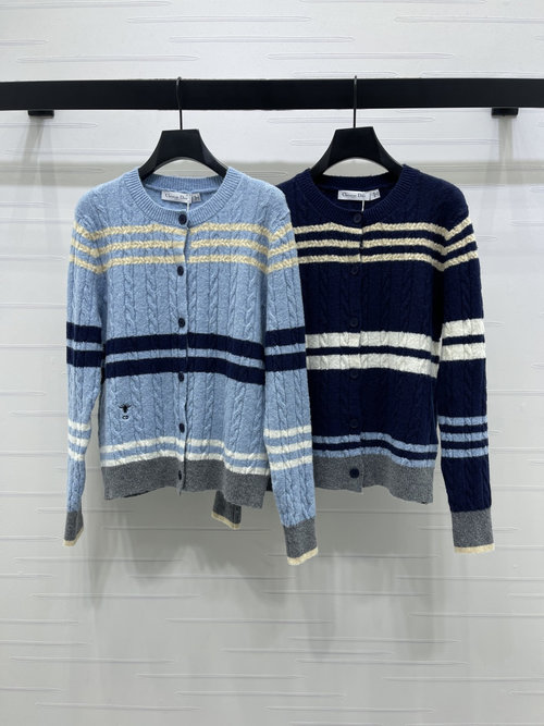 Dior High-Quality Color Stripe Crochet Cardigan