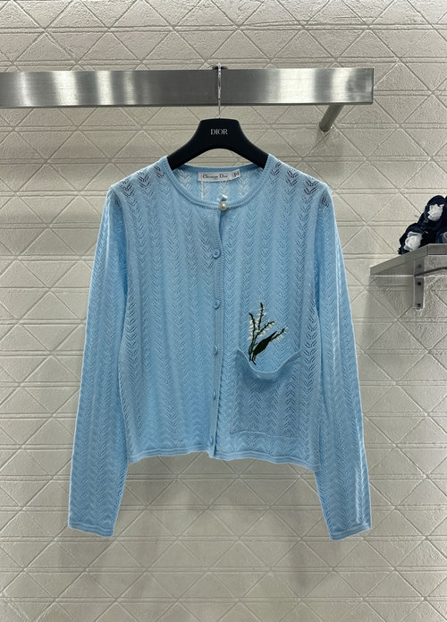 Dior Embroidered Lily Knitted Cardigan, Soft Cotton Blend, Delicate