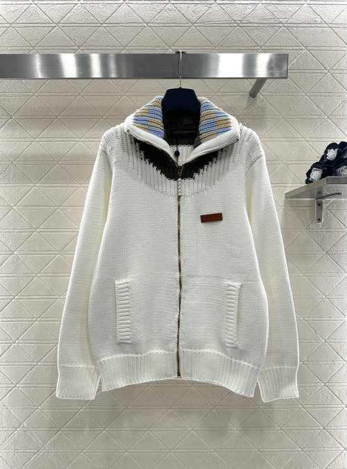 Louis Vuitton Color-Block Collar Knitted Jacket, Premium Cotton, Casual Elegance