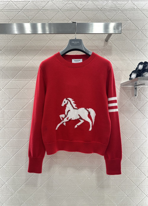 Thom Browne Customized Wool Knit Sweater with Horse Pattern