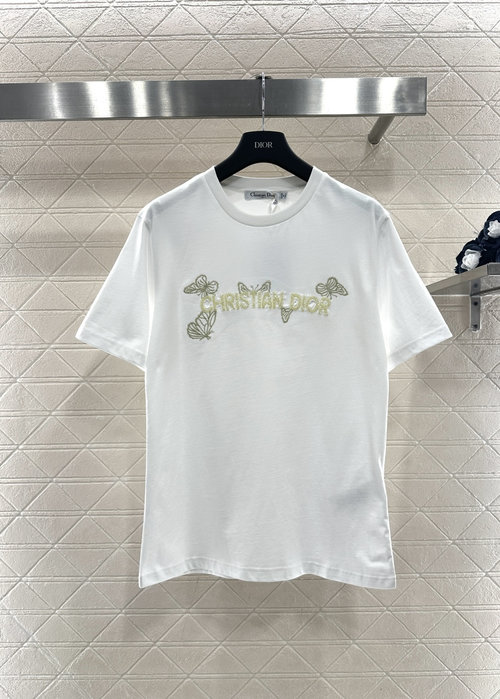 Dior Embroidered Beaded Butterfly Logo T-Shirt, Romantic and Practical