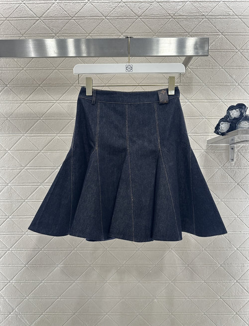Louis Vuitton Denim Skirt with Flared Hem and Gold Buttons