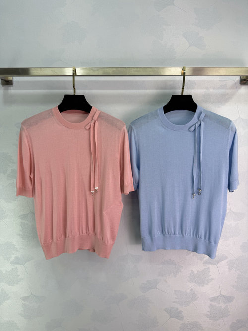 Dior Knit Short Sleeve with Bow and Metal Buckle, Chic