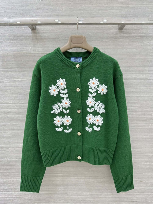 Prada Heavy - Embroidered Knit Cardigan, Luxury Sweet
