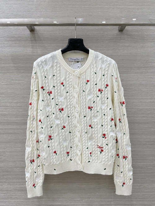 Dior Romantic Flower Cable Knit Cardigan, High - Quality