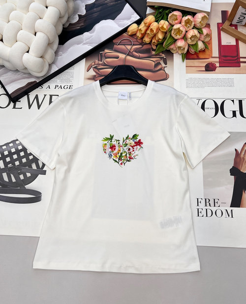 Dior Custom All-Cotton Round Neck Embroidered Letter T-Shirt, Stylish