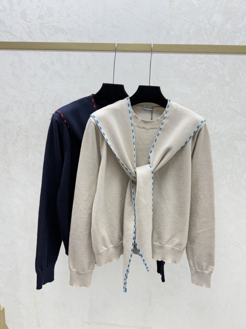 Loewe Contrast Shawl Collar Round Neck Long Sleeve Knit