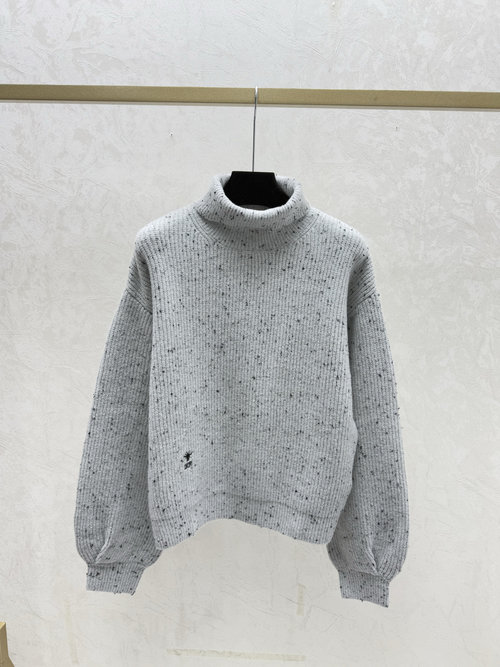 Dior Autumn Knit Long Sleeve with Polka Dots and High Collar