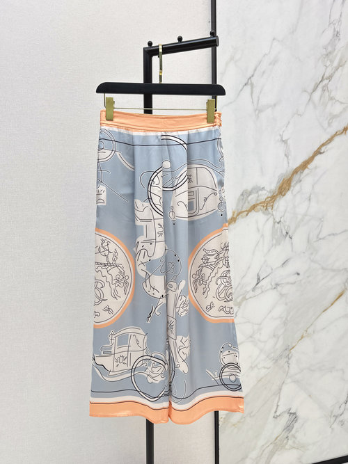 Hermes Silk Printed Straight-Leg Trousers for Elegant Look