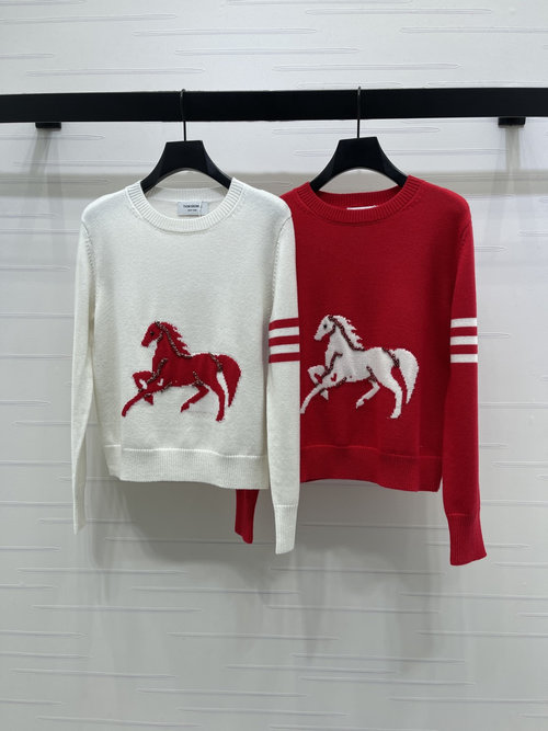 Thom Browne High-quality Horse Jacquard Color-blocked Long-sleeve Knit