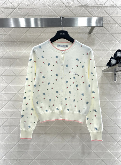 Dior Custom YB Knit Cardigan with Peace Dove and Rose Embroidery