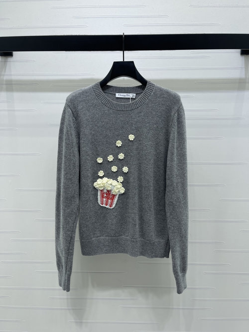 Dior Early Spring Knitted Sweater with 3D Flowers