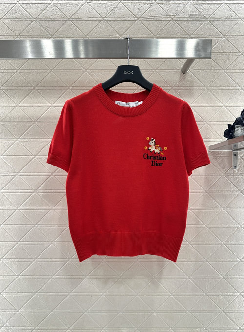 Dior Knit Short Sleeve with Horse Embroidery and Gold Elements