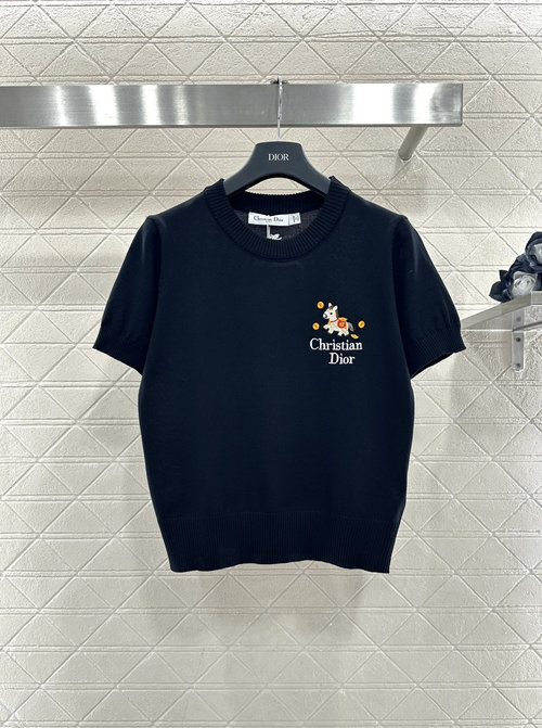 Dior Knit Short Sleeve with Horse Embroidery and Gold Elements