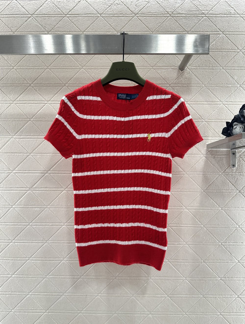 Polo Ralph Lauren Custom Knit Short Sleeve with Stripes and Logo Embroidery