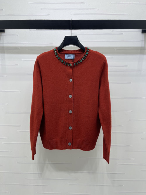 Prada New Elegant and Retro Water - drilled Round - neck Knit Cardigan