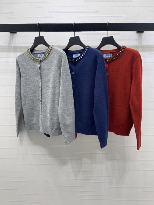 Prada New Elegant and Retro Water - drilled Round - neck Knit Cardigan