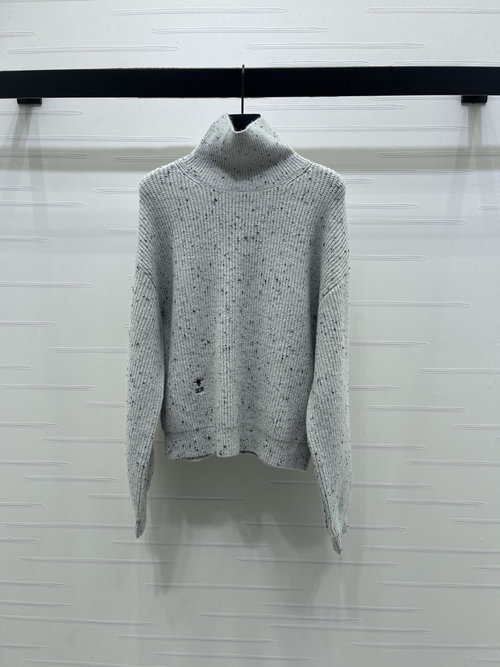 Dior High Collar Knit Long Sleeve Top with Logo