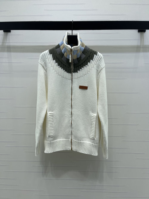 Louis Vuitton Color-Blocked Checkered Collared Knit Coat