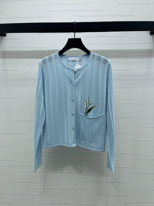 Dior Embroidered Lily-of-the-Valley Knit Cardigan