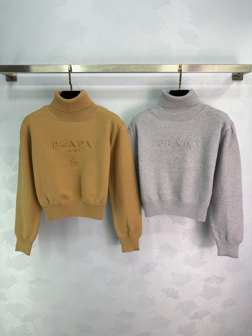 Prada High Neck Knit Sweater with Logo
