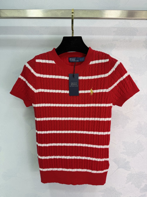 Polo Ralph Lauren Red and White Striped Knit Short Sleeve with Horse