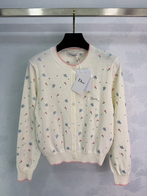 Dior Flower Embroidery Knit Cardigan with Peace Dove Elements