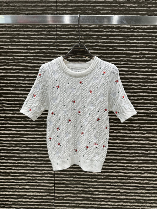 Dior New Arrival: Embroidery Craft Round Neck Cotton Short Sleeve