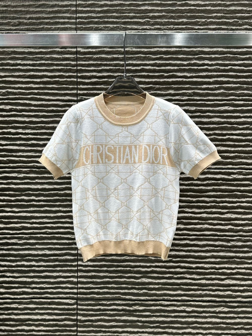 Dior Jacquard Letter Diamond Knitted Short Sleeve