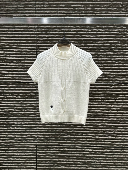 Dior Jacquard Letter Round Neck Knitted Short Sleeve