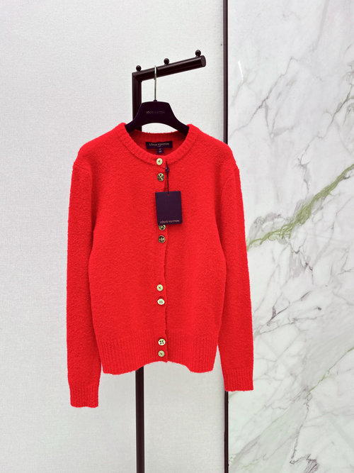 Louis Vuitton Festive Red and Classic Black Open-Front Cardigan