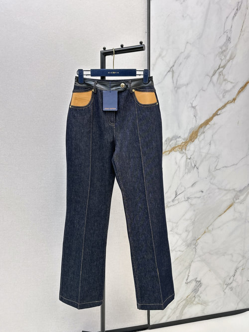 Louis Vuitton Leather - Trimmed High - Waisted Straight Jeans