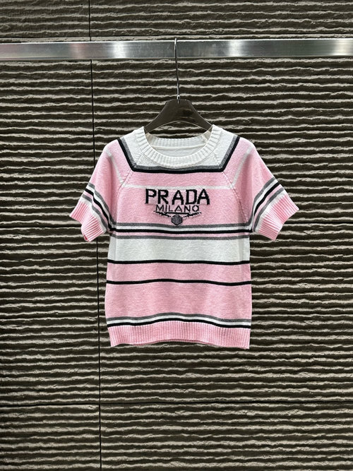 Prada New Prada Embroidered Letter Round Neck Top