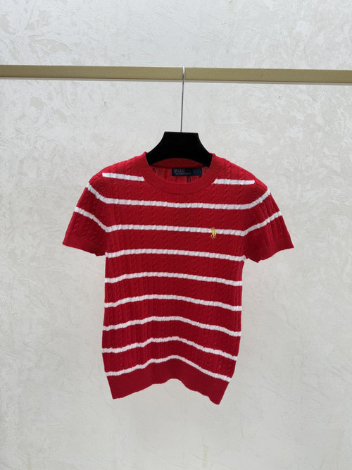 Polo Ralph Lauren Color-Blocked Round Neck Knit Short Sleeve in Red