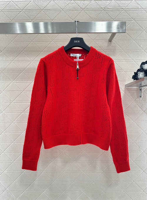 Dior Custom Wool Hollow Knit Open Cardigan with French Charm