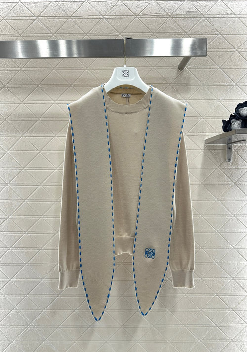 Loewe High-End Two-Color Wool Shawl Knitted Sweater