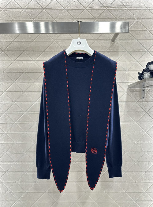 Loewe High-End Two-Color Wool Shawl Knitted Sweater