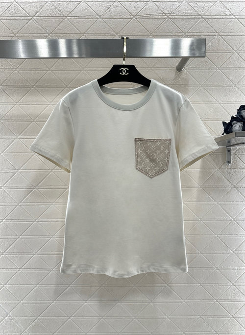 Louis Vuitton Custom Gray YB Mercerized Cotton T-Shirt with Chest Embroidered Pocket