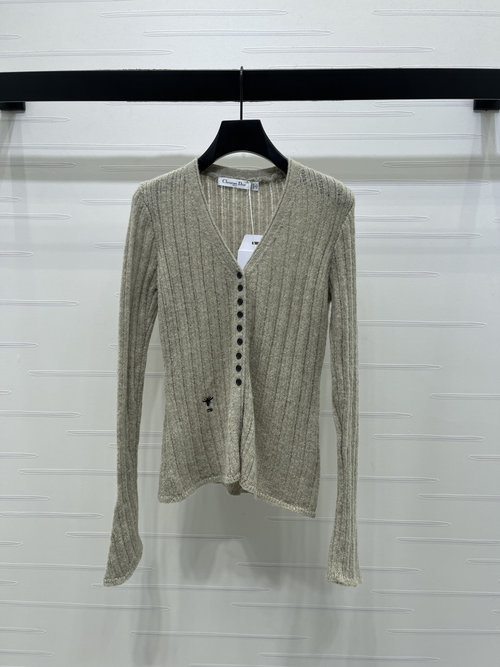 Dior V-Neck Long-Sleeve Knit Cardigan, Wool, Slimming, Logo