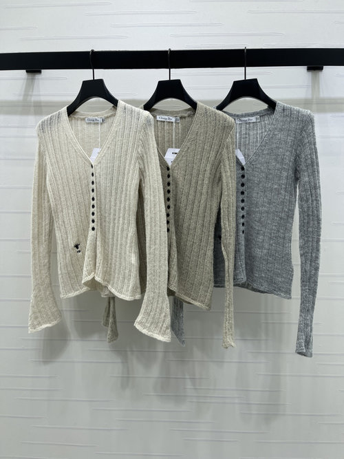 Dior V-Neck Long-Sleeve Knit Cardigan, Wool, Slimming, Logo