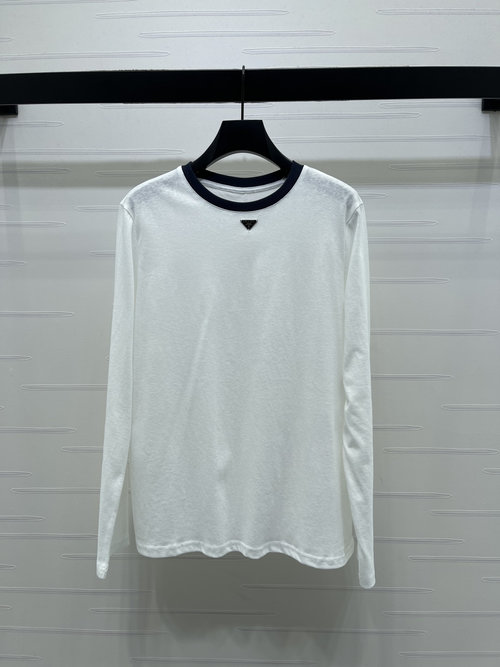 Prada High-Quality Collared Long-Sleeve T-Shirt with Triangle Logo