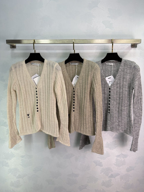 Dior V-Neck Ribbed Knitwear with Single-Row Buttons