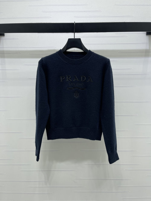Prada High-Quality Imported Wool Round-Neck Embroidered Pullover