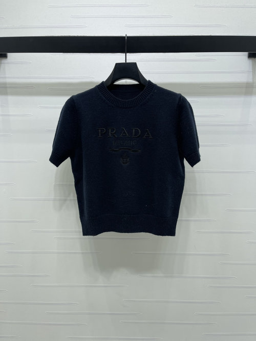 Prada High-quality Imported Wool Round-neck Embroidered Knit