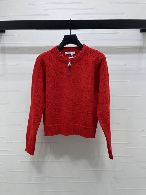 Dior Hollow Knit Zip Cardigan with Star Buttons